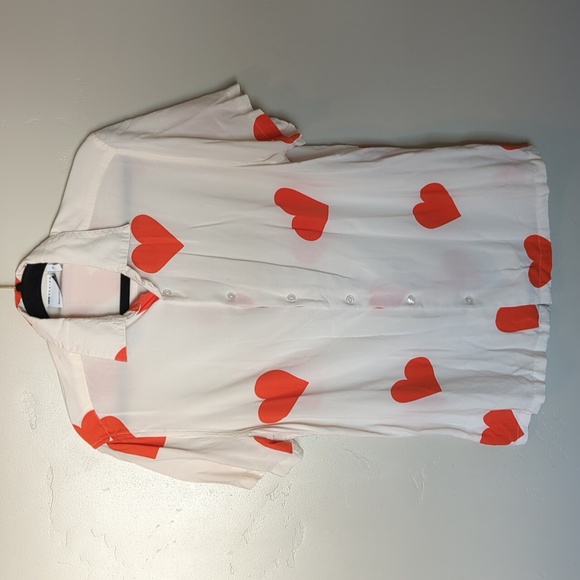 Asos Design Relaxed Fit Button Down Heart Print Men's Shirt XS - Picture 2 of 6